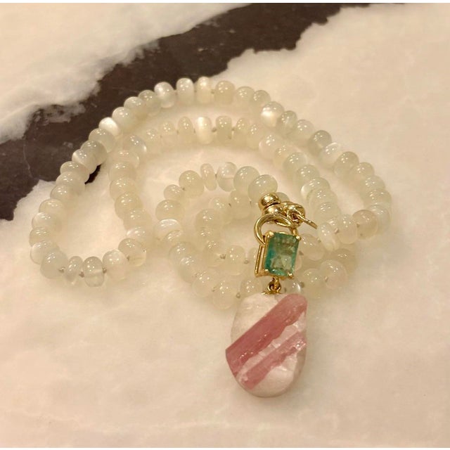 2020s Moonstone Necklace With 14k Gold Charm Enhancer For Sale - Image 5 of 9