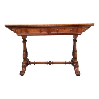 19th Century Burr Walnut Library Table, 1860 For Sale
