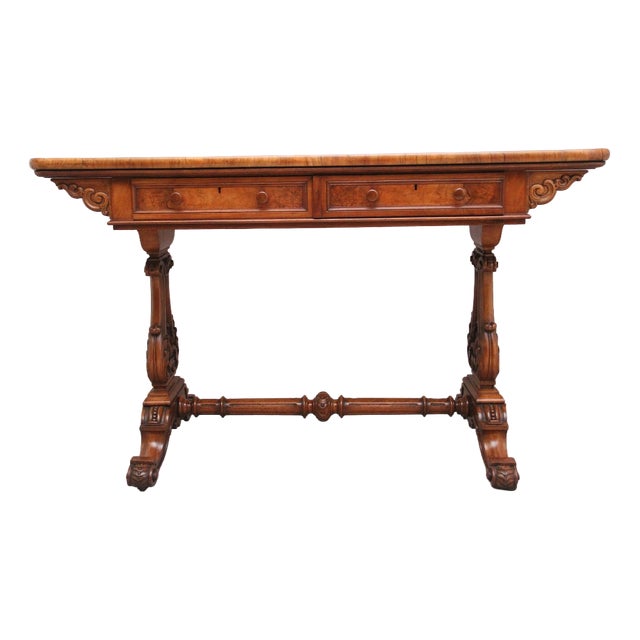 19th Century Burr Walnut Library Table, 1860 For Sale