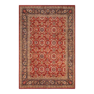 Shabby Chic Agra Tabriz Pak-Persian Red/Blue Wool Rug - 9'2'' X 12'3'' For Sale