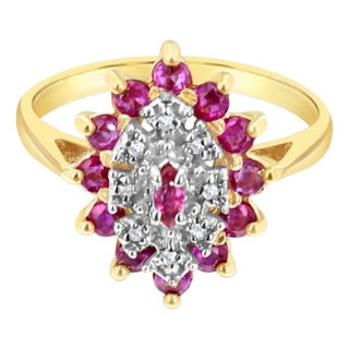 Ruby Diamond Pave Cluster Ring 14k Yellow Gold, Size 9 For Sale