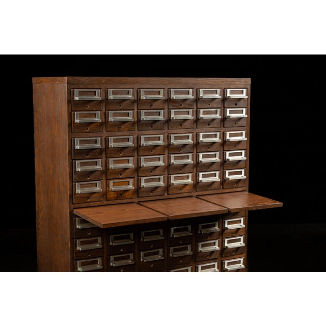 Brown Vintage 60-Drawer Walnut Card Catalog For Sale - Image 8 of 13