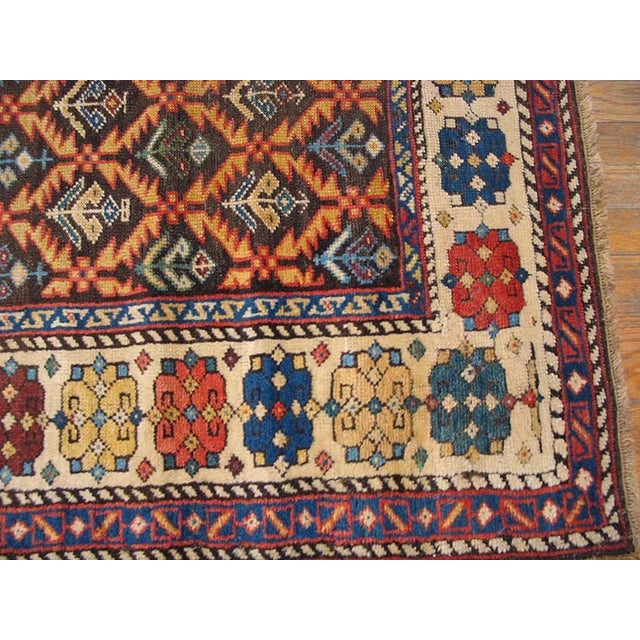 Late 19th Century 1890s Brown Diamond Antique Caucasian Karabagh Carpet 3'10" X 6'6" Handknotted Wool Rug For Sale - Image 5 of 6