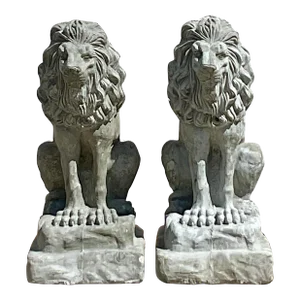Vintage Boho Cast Concrete Lions - A Pair