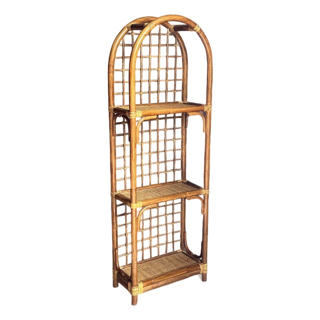 1980s Bamboo and Cane Etagere Shelf For Sale