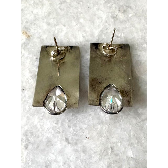 Lovely pair of 1980s sterling silver and crystal post back earrings