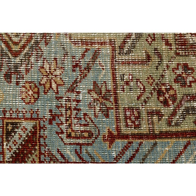 Antique Heriz Serapi Runner Rug, Muted Blue and Sage Wool Corridor Rug For Sale In New York - Image 6 of 9