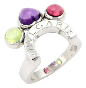 Bvlgari Allegra Amethyst Peridot & Tourmaline 18k White Gold Ring, Size 5