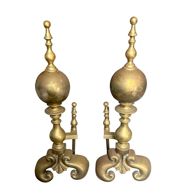 Vintage Anglo Dutch Brass Andirons- a Pair For Sale - Image 9 of 11