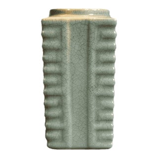 Chinese Ceramic Vase,Guan Ware Celadon Glaze Porcelain Vase Hand Painted Ridged Decoration Pattern For Sale