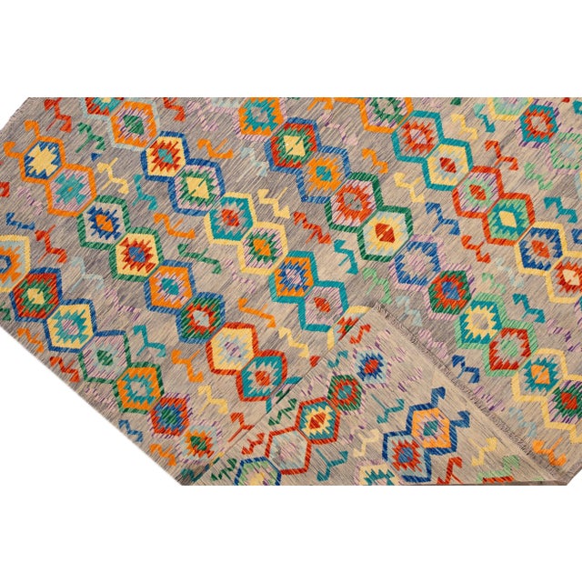 Early 21st Century Colorful Modern Kilim Handmade Wool Rug For Sale - Image 5 of 10