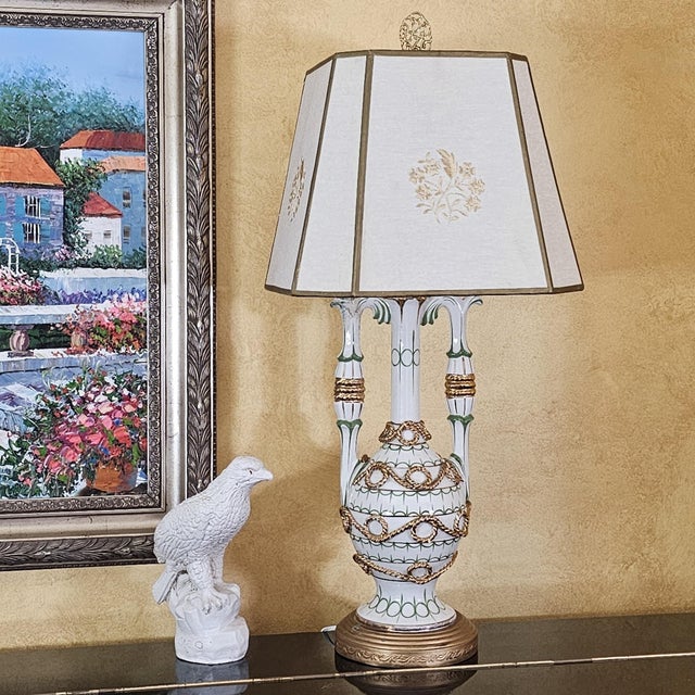 Vintage 1950s–60s Capodimonte / Neoclassical Table Lamp – Signed “Dj Italy 54/D” – 30" For Sale - Image 9 of 18