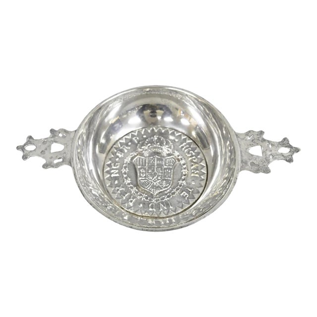 Vintage Spanish Renaissance Silver Plated Coat of Arms Communion Cup Bowl For Sale
