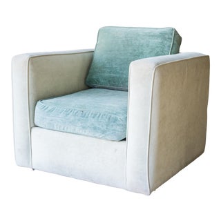Vintage Two Tone Velvet Cube Club Chair For Sale