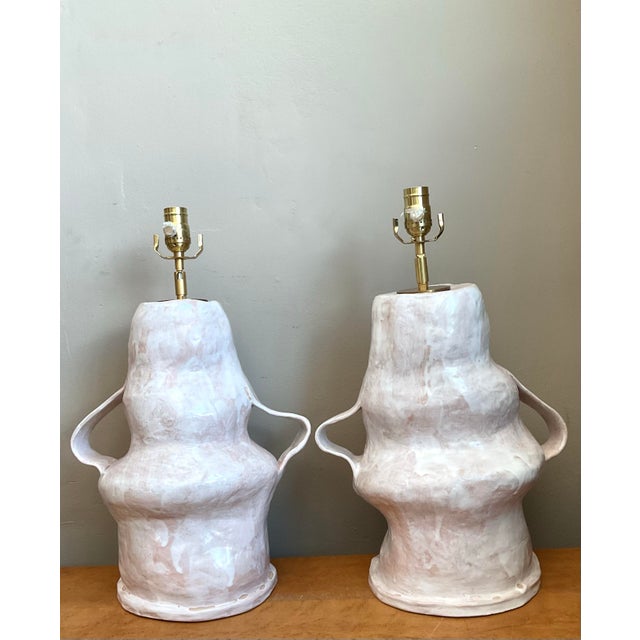 Vintage Biomorphic Slab Built Ceramic Lamps - A Pair For Sale - Image 11 of 12