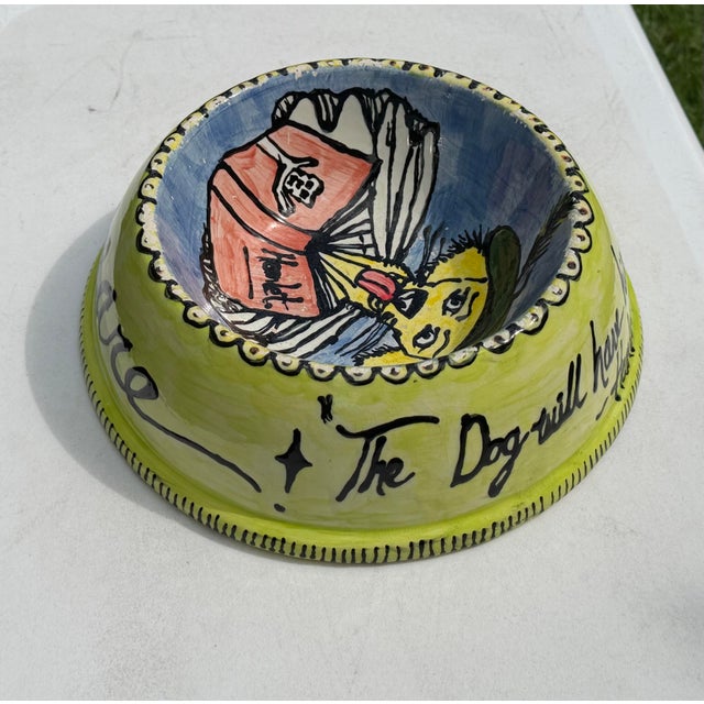 Vintage Hand-Painted Folk Art Shakespeare Dog Bowl, Signed For Sale In Naples, FL - Image 6 of 11