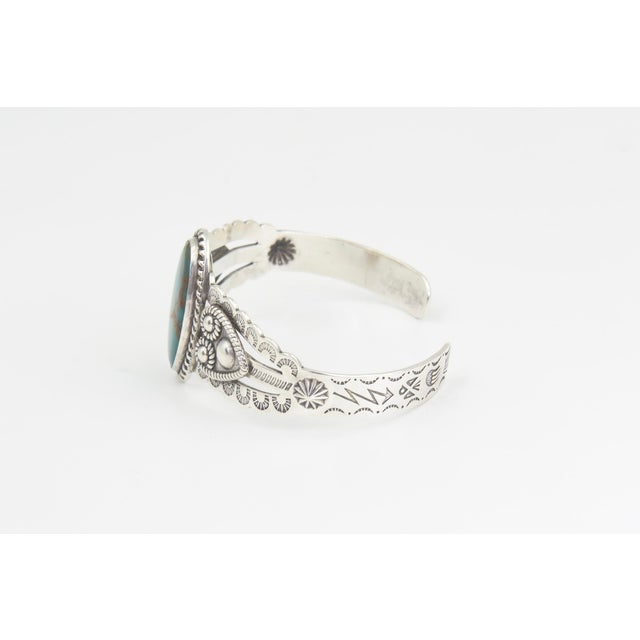 Metal Vintage Southwestern Sterling Silver Turquoise Cuff Bracelet For Sale - Image 7 of 11