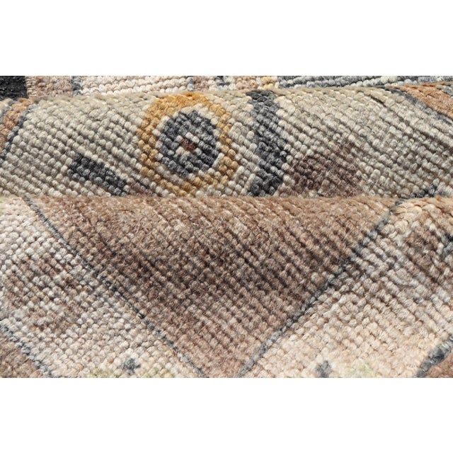 Long Turkish Oushak Runner in Pale Taupe With Blue and Soft Green Motifs For Sale - Image 9 of 12