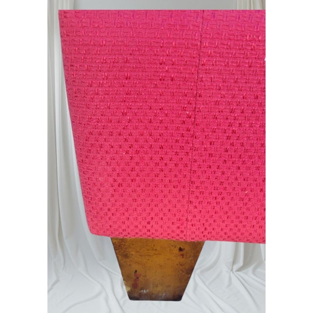 Wood Custom Upholstered Queen Raspberry Schumacher Tufted Extra Tall Antique Mirrored Edge Hollywood Regency Bed Frame by Hooker For Sale - Image 7 of 12