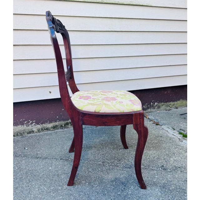 Late 20th Century Vintage Victorian Solid Mahogany Floral Carved Side Chair For Sale - Image 5 of 7
