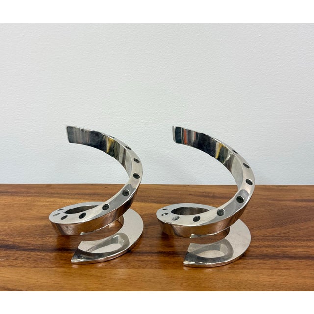 Vintage MCM Chrome Spiral Candle Holders - Pair For Sale - Image 4 of 7