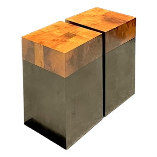 Vintage Parquet Burl Wood Drinks Tables - A Pair For Sale