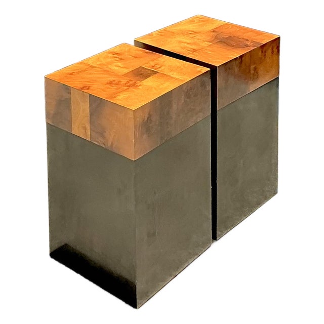 Vintage Parquet Burl Wood Drinks Tables - A Pair For Sale