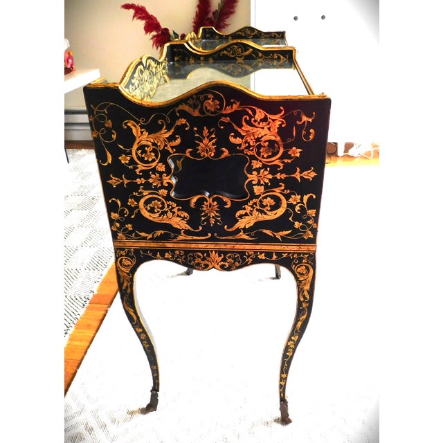 Wood Chinoiserie Mercury Glass Side Black Lacquer Tables, European Crossroads, John Richard, a Pair For Sale - Image 7 of 16