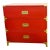 Red and Brass Campaign Style Three Drawer Chest For Sale