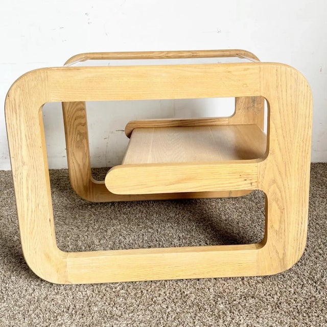 1970s Mid Century Modern Oak Side Table With Smoked Glass Top by Lou Hodges For Sale - Image 5 of 10