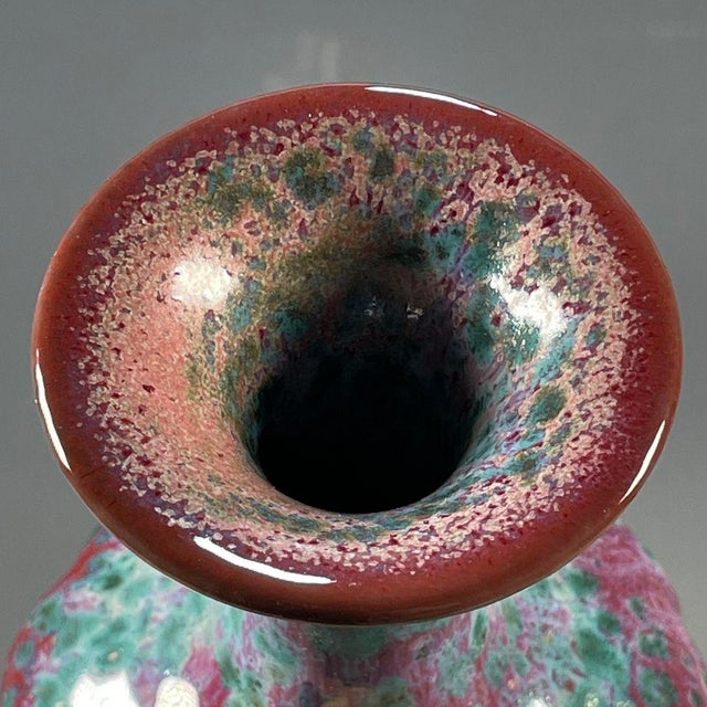 Ceramic Vintage Chinese Jun-Style Flambe Glazed Faceted Vase For Sale - Image 7 of 8