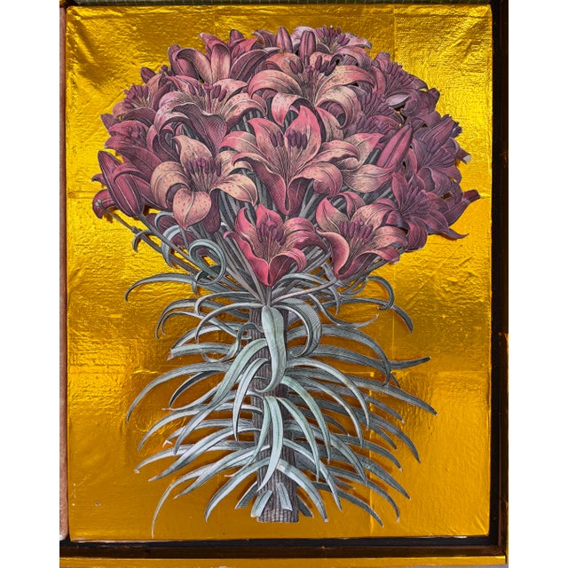 Mixed Media Quadriptych Basilius Beslers’ Lilium Cruentum Polyanthos in Gold Wood Frame For Sale - Image 4 of 12