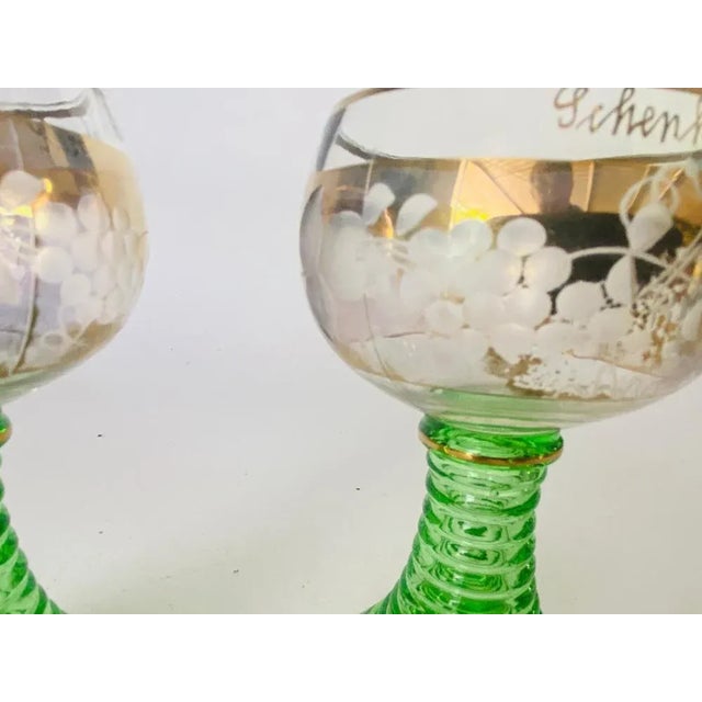Wine Glasses in Green Gilt Color, France, 1940s, Set of 2 For Sale - Image 6 of 9