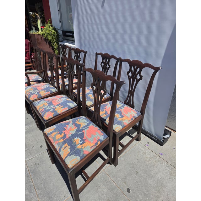 Wood Antique 1920s Chippendale Hand Carved Georgian Style Chairs Set of Eight Brown Mahogany For Sale - Image 7 of 11
