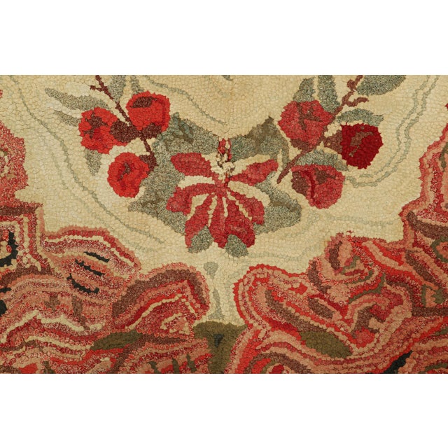Traditional Antique Hooked Rug in Cream & Pink With Colorful Floral Medallion | Rug & Kilim For Sale - Image 3 of 8