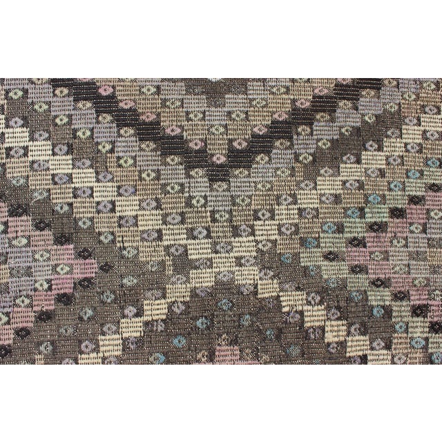 Black Mid 20th Century Mid 20th Century Vintage Turkish Flat Weave With Diamond Design in Gray Black Lavender & Green For Sale - Image 8 of 13