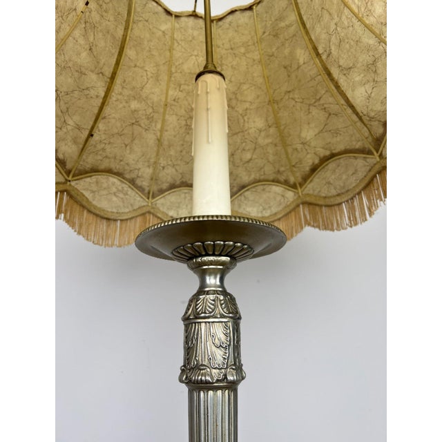 Metal Vintage French Ornate Metal Standing Lamp with Tassel Shade For Sale - Image 7 of 12