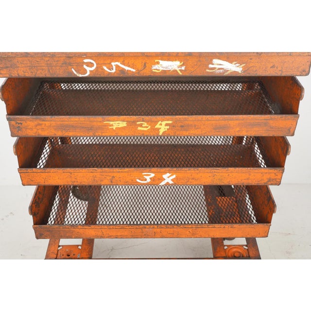 Mid 20th Century Industrial Six Tray Orange Steel Rolling Cart For Sale - Image 4 of 8