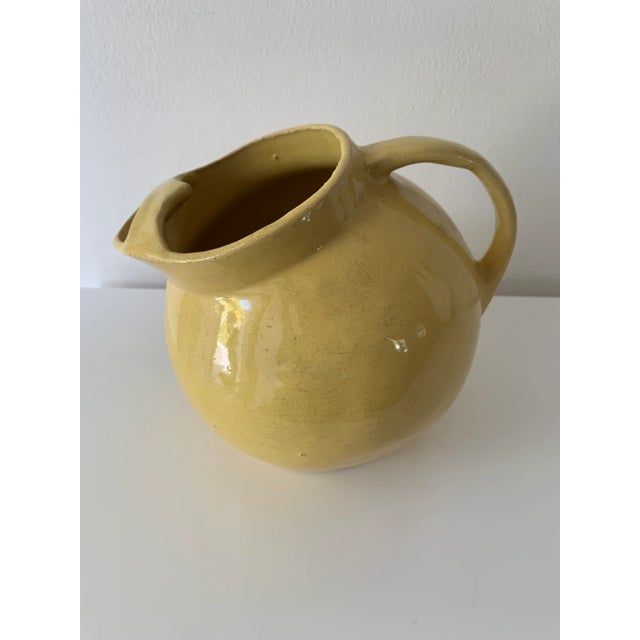 Mid Century Yellow Art Deco Balloon Shaped Pottery Pitcher For Sale - Image 4 of 8