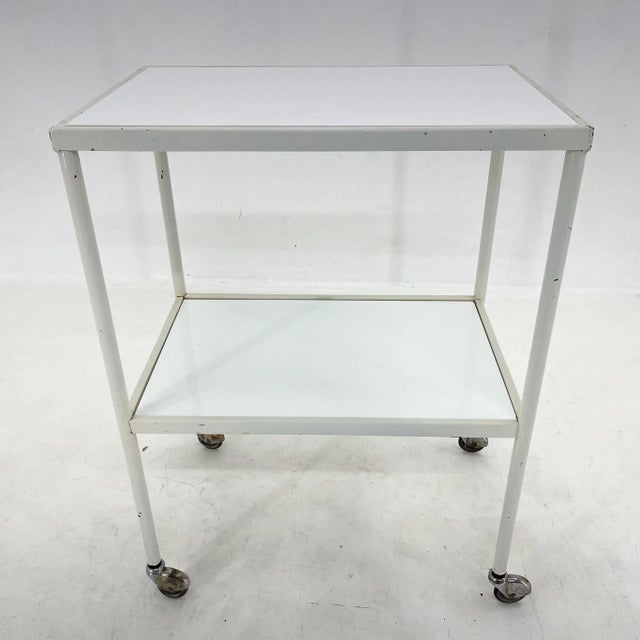 Industrial Trolley on Wheels with Opaxite Glass, 1950s For Sale - Image 3 of 11