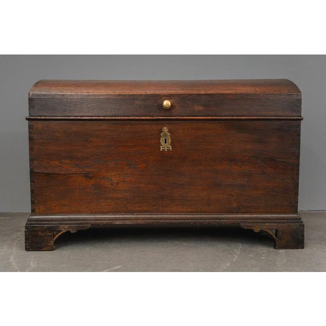 Biedermeier Round-Topped Chest in Brass, Iron and Oak For Sale - Image 13 of 18