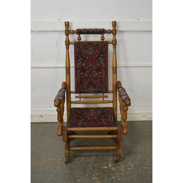 Antique 19th Century Victorian Carpet Upholstered Platform Rocker