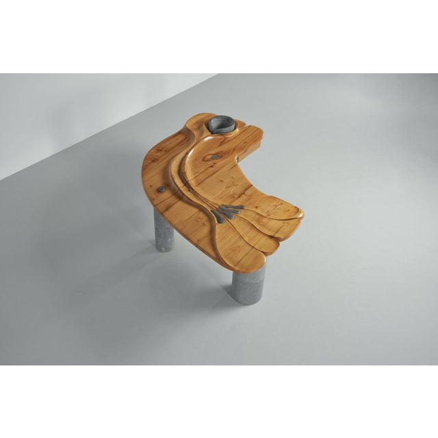 Highly extraordinary postmodern desk designed and manufactured by unknown artist called Tidis, Belgium 1980s. This...