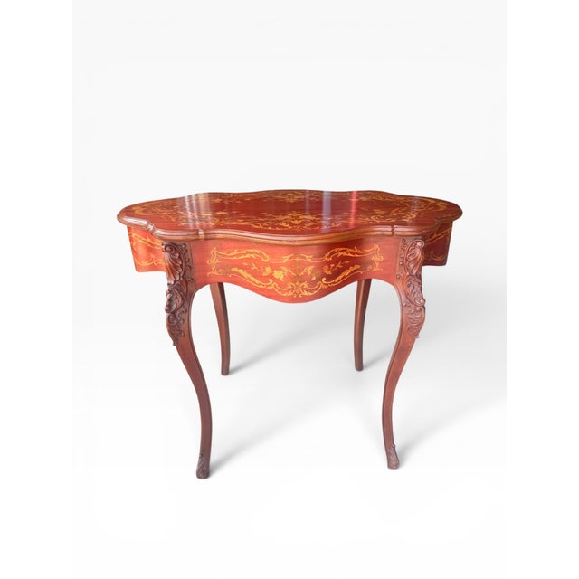 Rococo Vintage Rococo Style Printed Marquetry Accent Table For Sale - Image 3 of 16