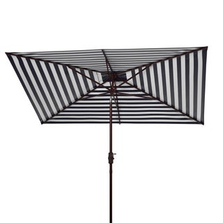 Athens 6.5X10Ft Rectangle Crank Umbrella, Navy With White Understripe For Sale