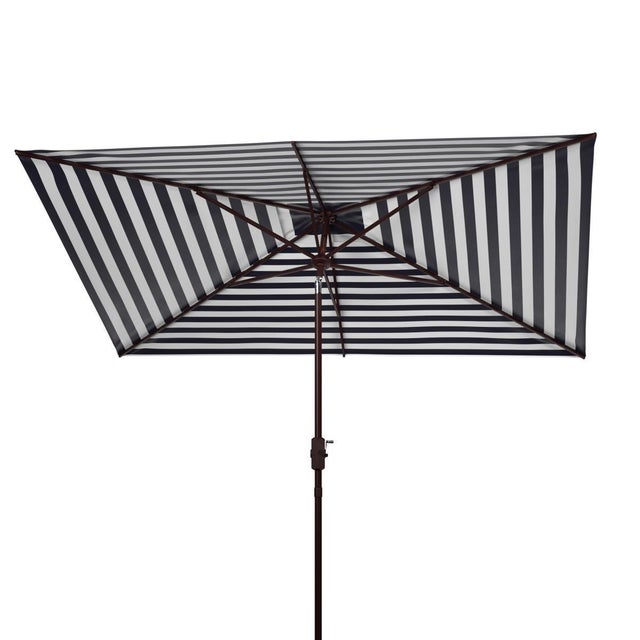 Athens 6.5X10Ft Rectangle Crank Umbrella, Navy With White Understripe For Sale