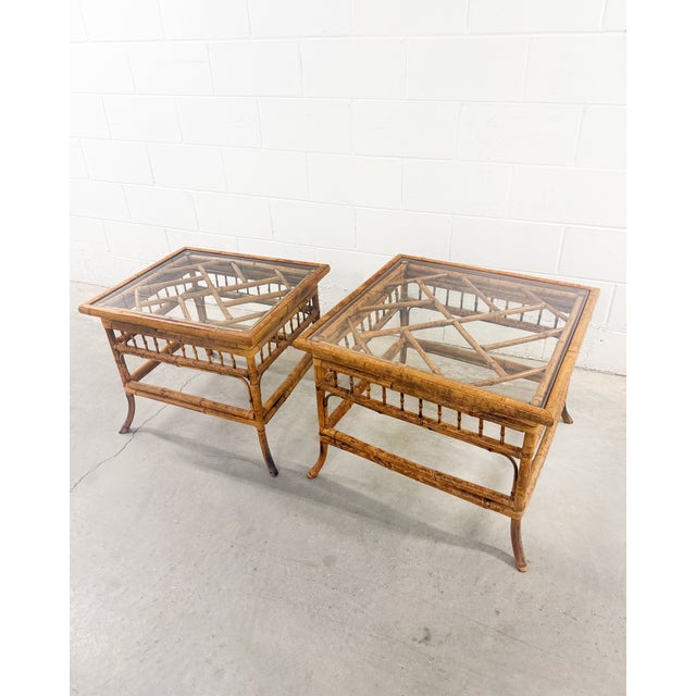 Gorgeous Brighton Pavilion Style Bamboo Side Tables. Classic Palm Beach fretwork design showcasing timeless British...
