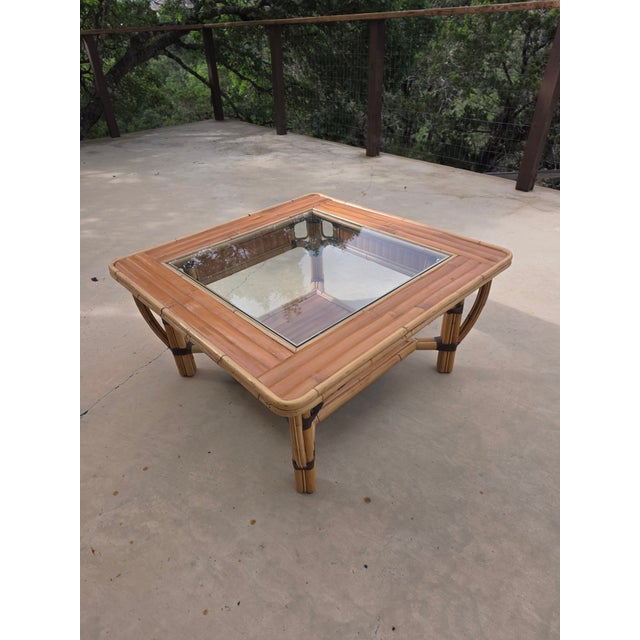 Vintage Bamboo and Glass Square Coffee Table For Sale In San Antonio - Image 6 of 9