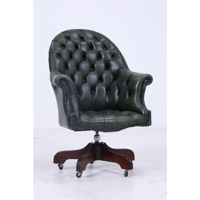 Antique Chesterfield Leather Armchair with Casters For Sale - Image 3 of 11