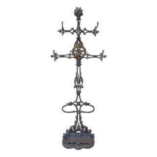 Antique Victorian 19th Century Cast Iron Rococo Hall Tree Coat /Umbrella Stand For Sale